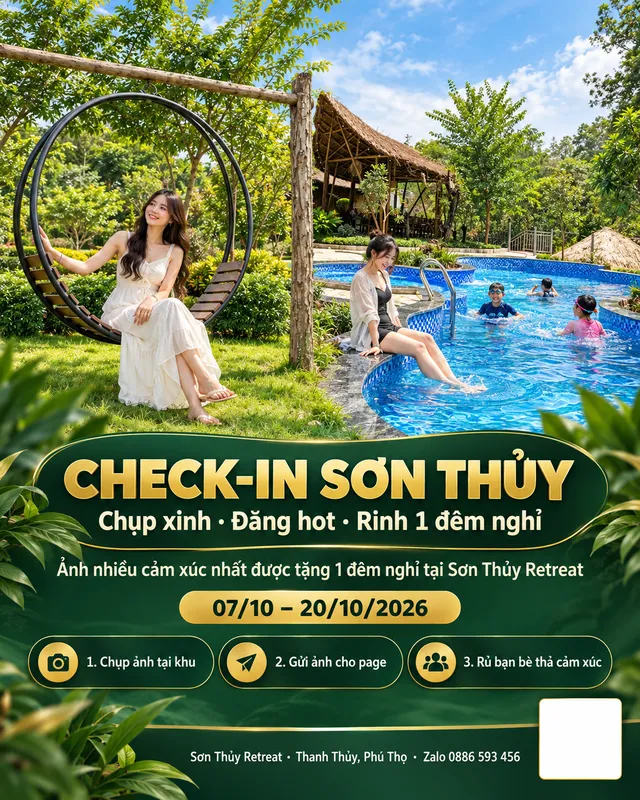 Banner chương trình Check-in Sơn Thủy 07/10 đến 20/10/2026: chụp xinh, đăng hot, rinh 1 đêm nghỉ